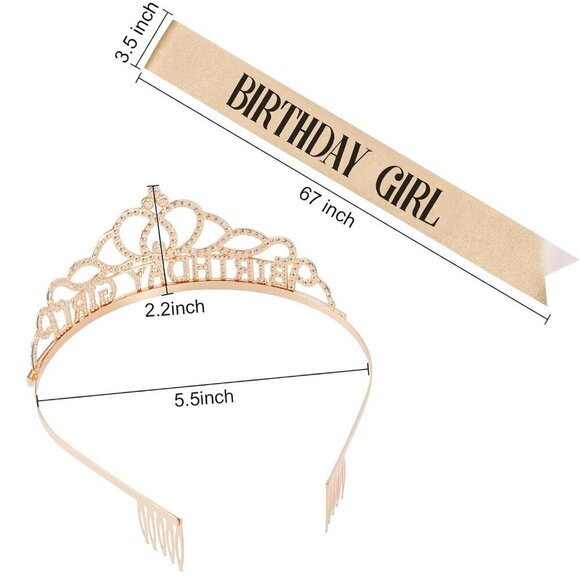 Birthday Crown and Sash Kit for Women Girls Rhinestone Tiara Party Accessory - Picture 6 of 7